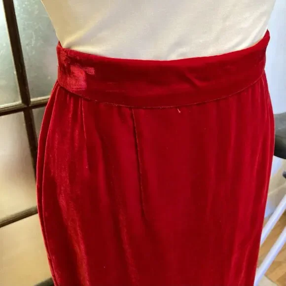 1960s Cranberry Red Straight Maxi Skirt Plush Velvet Hippie Does Victorian - Picture 2 of 9